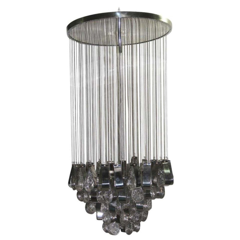 Lustre cascade Filly, Or antique, Verre coloré, 18" Diameter x 42" Height