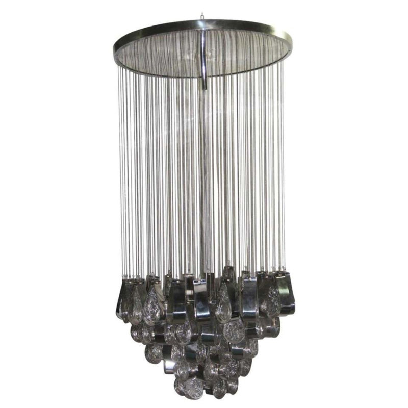 Lustre cascade Filly, 18" Diameter x 42" Height, Givré texturé, Chrome laqué