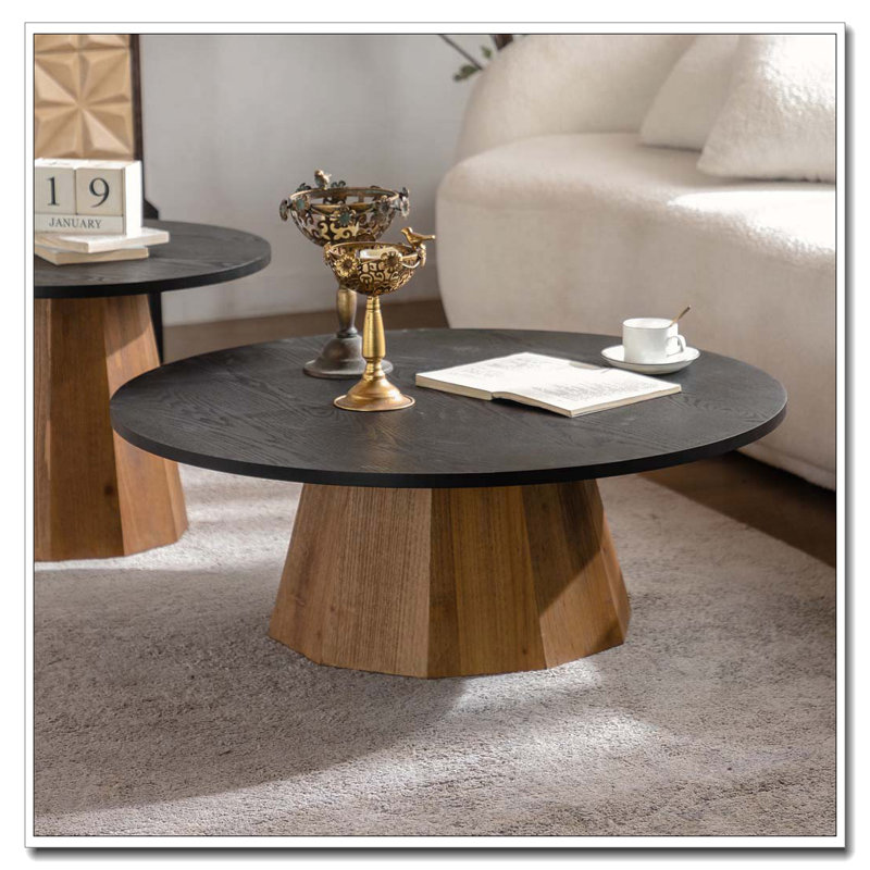 Table basse ronde en bois à piédestal robuste pour salon facile à assembler