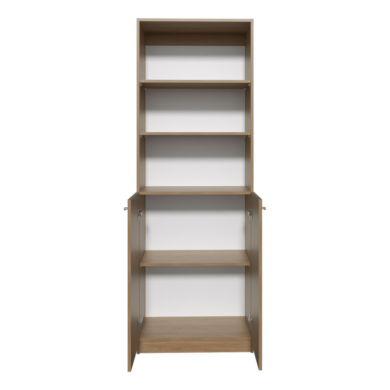 2-Door Bookcase With Upper Shelves, Natural Wood