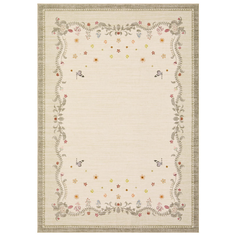 Tapis à bordure Clover Petal pour chambre à coucher et salon, Beige, 9 x 12 pi