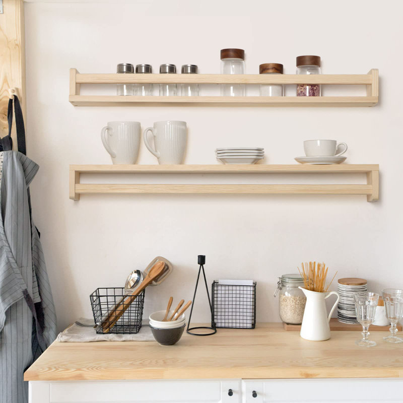 Graviel 2 Piece Pine Wood Floating Shelf, Natural, 3.5" H x 24" W x 4" D