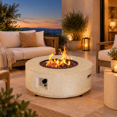 Table de foyer d'extérieur au propane 50000 BTU avec roches de lave et housse de pluie, gris