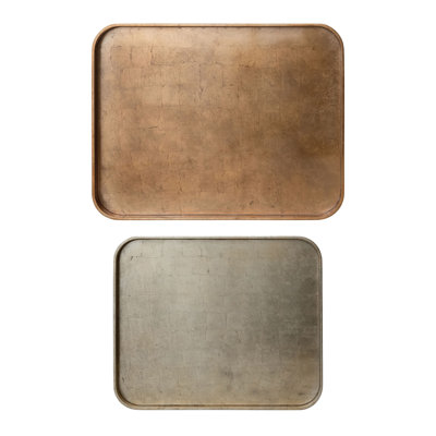 Wood Lacquered Tray Set With Foil Detailing