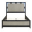 Grand lit de style moderne, en bois massif, gris anthracite deux tons, superposé et éclairage de chambre à coucher à DEL, panneaux