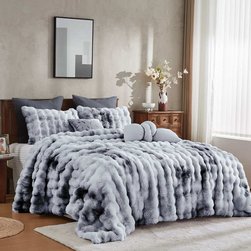 Merveilleux ensemble d'édredon luxueux à bulles Tie-Dye, Gris, Édredon pour très grand lit + 2 taies décorativ