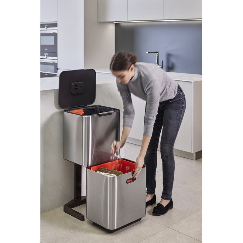 Totem Waste & Recycling Dual Kitchen Trash Can, 15.85 US Gallons, Stainless Steel