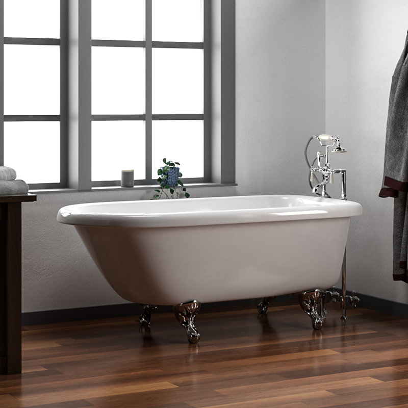 Anthea 60'' x 30'' Freestanding Soaking Acrylic Bathtub, Polished Brass