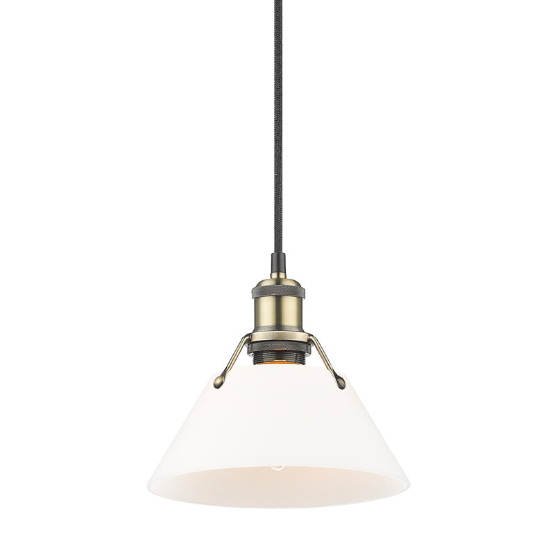 Luminaire suspendu conique à 1 lumière Weatherford, Laiton vieilli, Verre opale, H 129 po x l 7,5 po x P 7,5 po