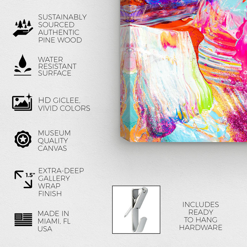 " Abstract Bright Neon Love, Modern & Contemporary Pink " by Oliver Gal, Wrapped Canvas, 24" H x 36" W, No Frame