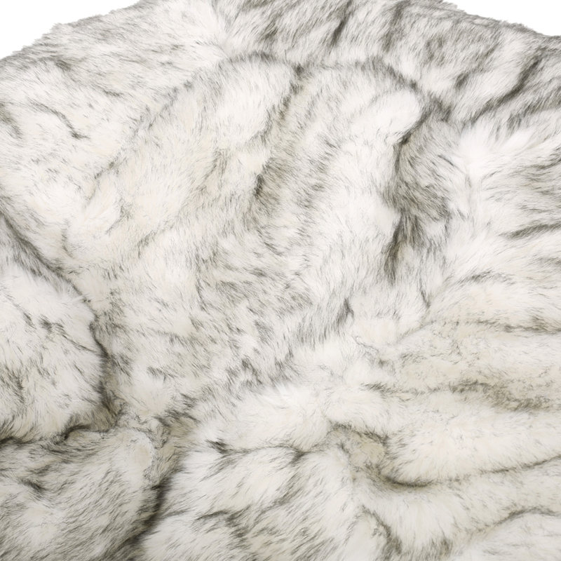 Pouf rond Negar de 1,5 m en fausse fourrure courte, blanc et gris
