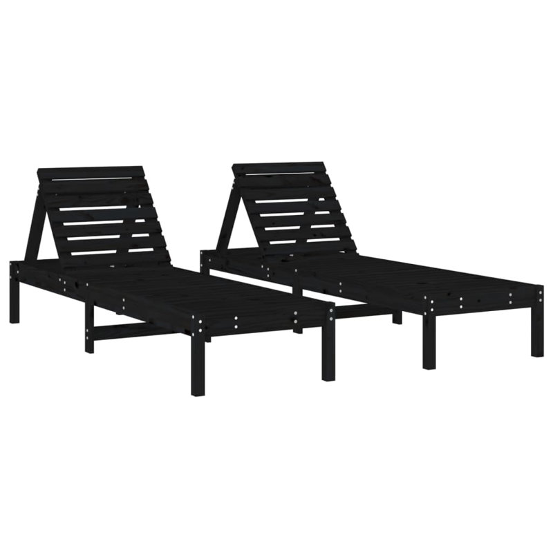 Adoniram 199.5cm Long Reclining Pine Double Chaise, Black , 2