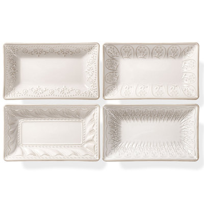 9.85" Rectangular Ceramic Dinner Plates - 25oz. Embossed Serving Plates