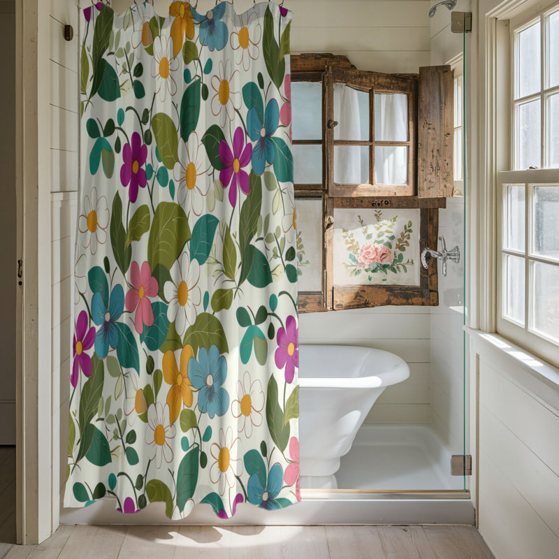 Rideau de douche 1 pièce Spring Floral Daisy, H 74 po x l 71 po