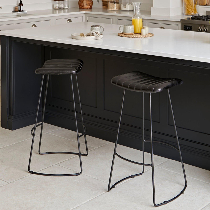 Seburn Counter Stool with Metal Frame, Black Leather