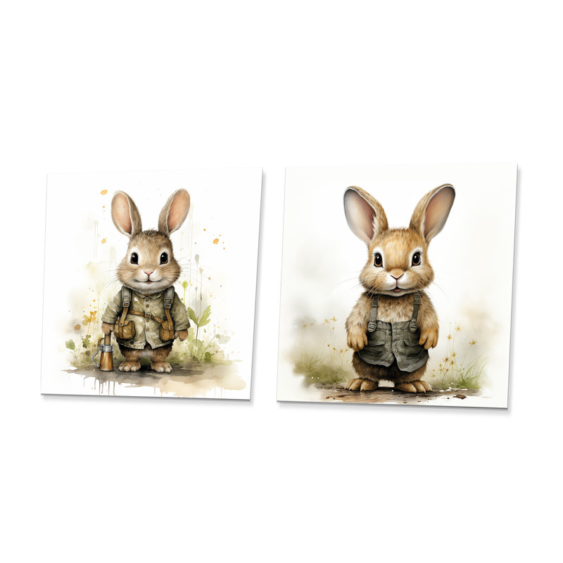 «Delight Plump Nursery Rabbit Portrait I», ensemble de 2 reproductions d'art murales en métal, H 36 po x l 72 po