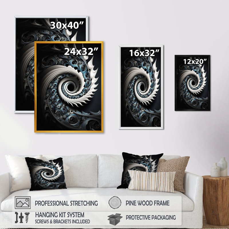«Blue and White», art liquide sur toile, L 12 po x H 20 po, Cadre flottant noir