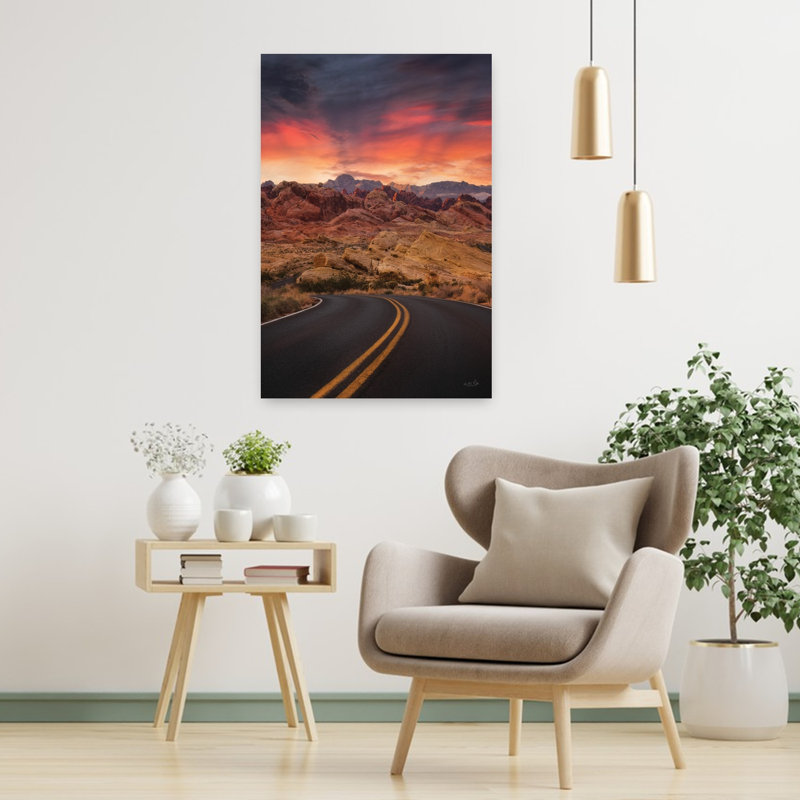 Coucher de soleil, vallée, art abstrait contemporain, paysage naturel, H 36 po x l 24 po