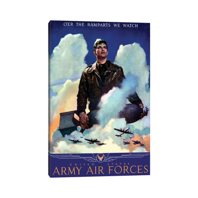 WWII Poster Of An American Air Force Pilot Staring Into The Clouds by Stocktrek Images - Wrapped Canvas Print