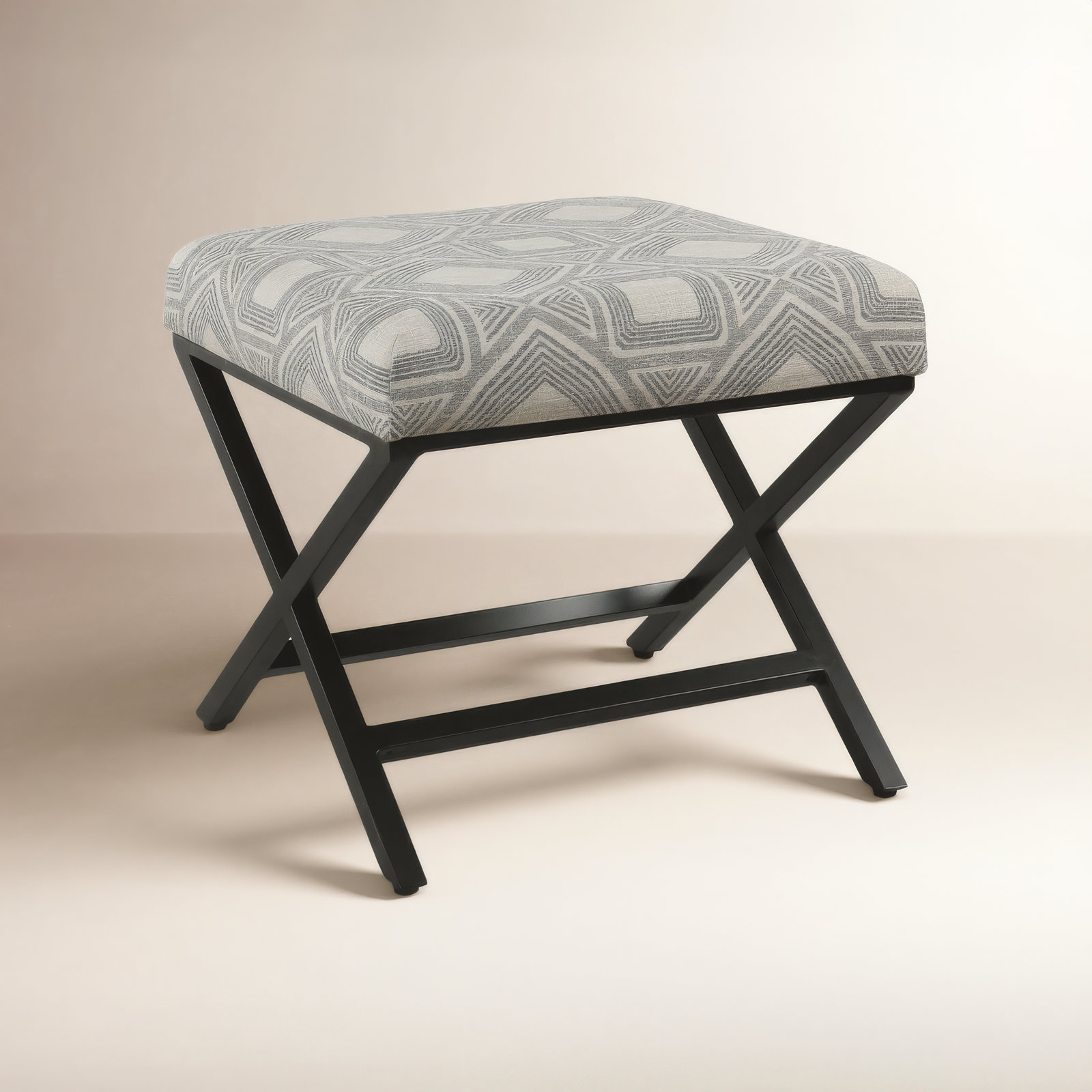 Priscilla Upholstered Ottoman, Charcoal Geometric