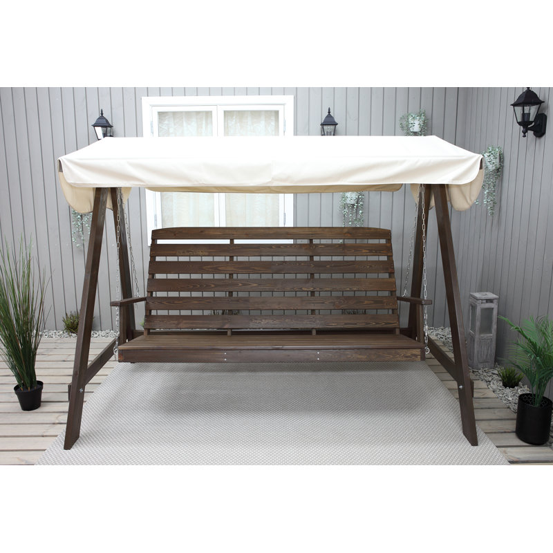 Youngs 3 Person Pine Porch Swing with Canopy, Brown, White