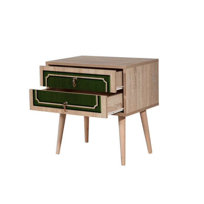 Modern Nightstand with 2 Drawers, Sonoma Oak Finish, 23.6 x 24.0 x 15.7 inches | 100% Melamine Coated Particle Board, 0.71 inches Thick | Hornbeam Legs, Metal & Rope Handles, UV Coating | Stylish Scandinavian Design
