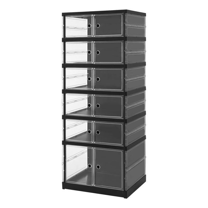 Armoire à chaussures pliante rectangulaire sur pieds avec roues, Noir, noir, noir, noir