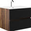 Meuble-lavabo mural noir doux et noyer, 24 po avec lavabo intégré, trop-plein, fonction de fermeture silencieuse du tiroir, 20% de rangement supplémentaire, poignée - Conception plus d'espace de rangement, approche