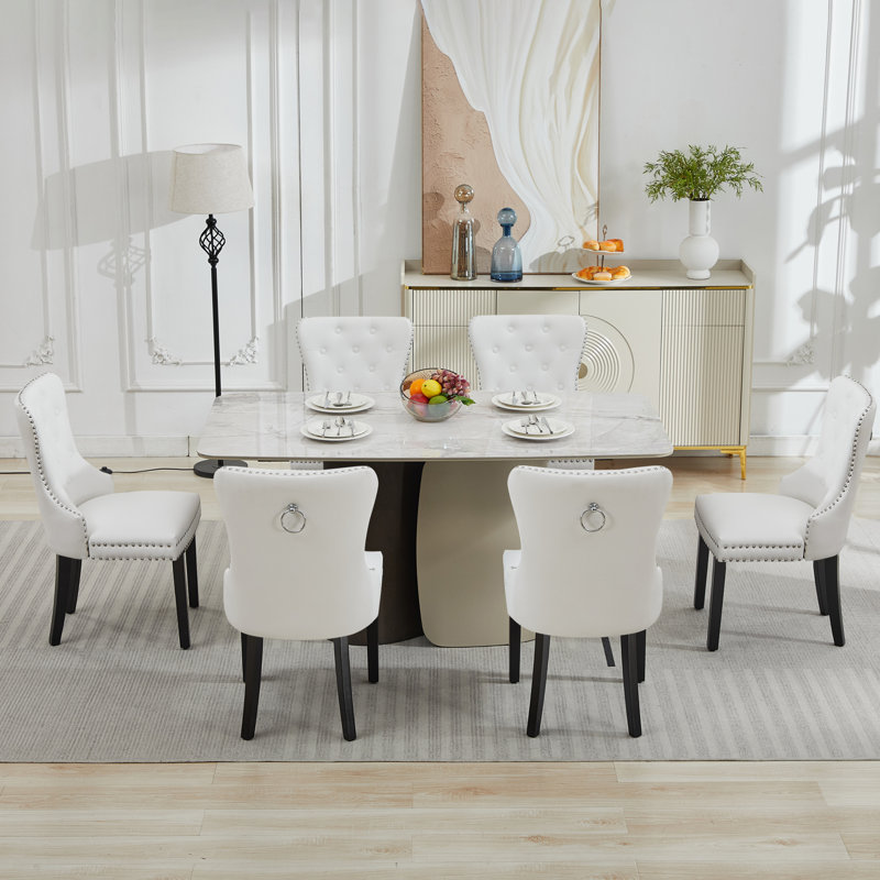 PU Leather Dining Chairs with Pull Ring, White