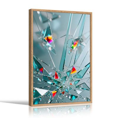 Abstract Shattered Glass Prism Blue and Rainbow Triangles Canvas Wall Art