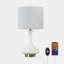 Lampe de table 23,5 po en céramique blanche avec ports USB et ports Type-C et abat-jour en lin pré-assemblé-1040199600