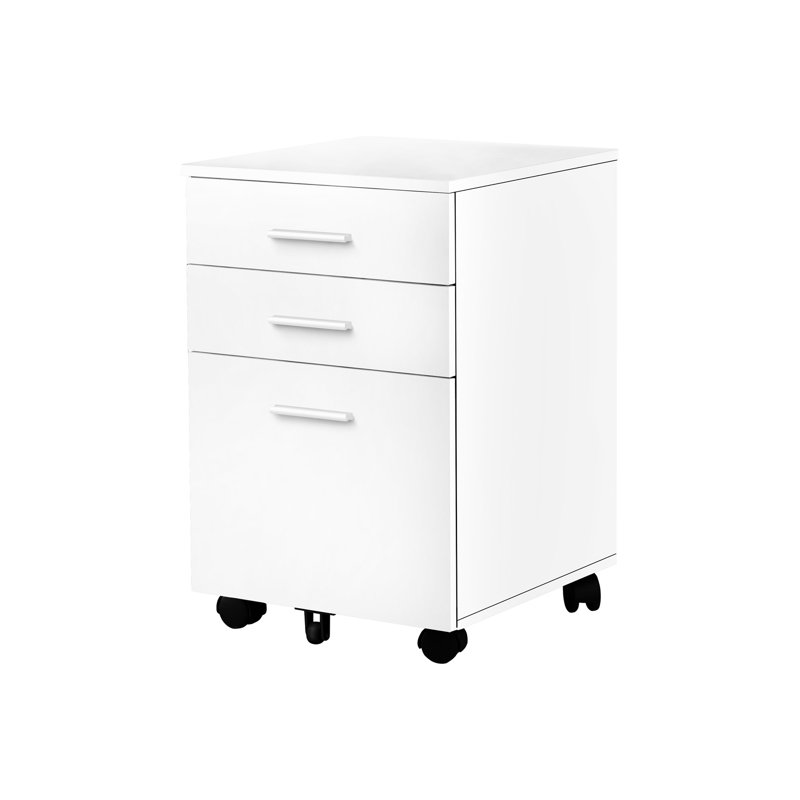 Armoire de rangement blanche sur roulettes, 2 lettres et 1 grand tiroir, de style moderne avec un bon fonctionnement, un classeur d'organisation efficace pour le travail, un extérieur stratifié, des dossiers fonctionnels spacieux