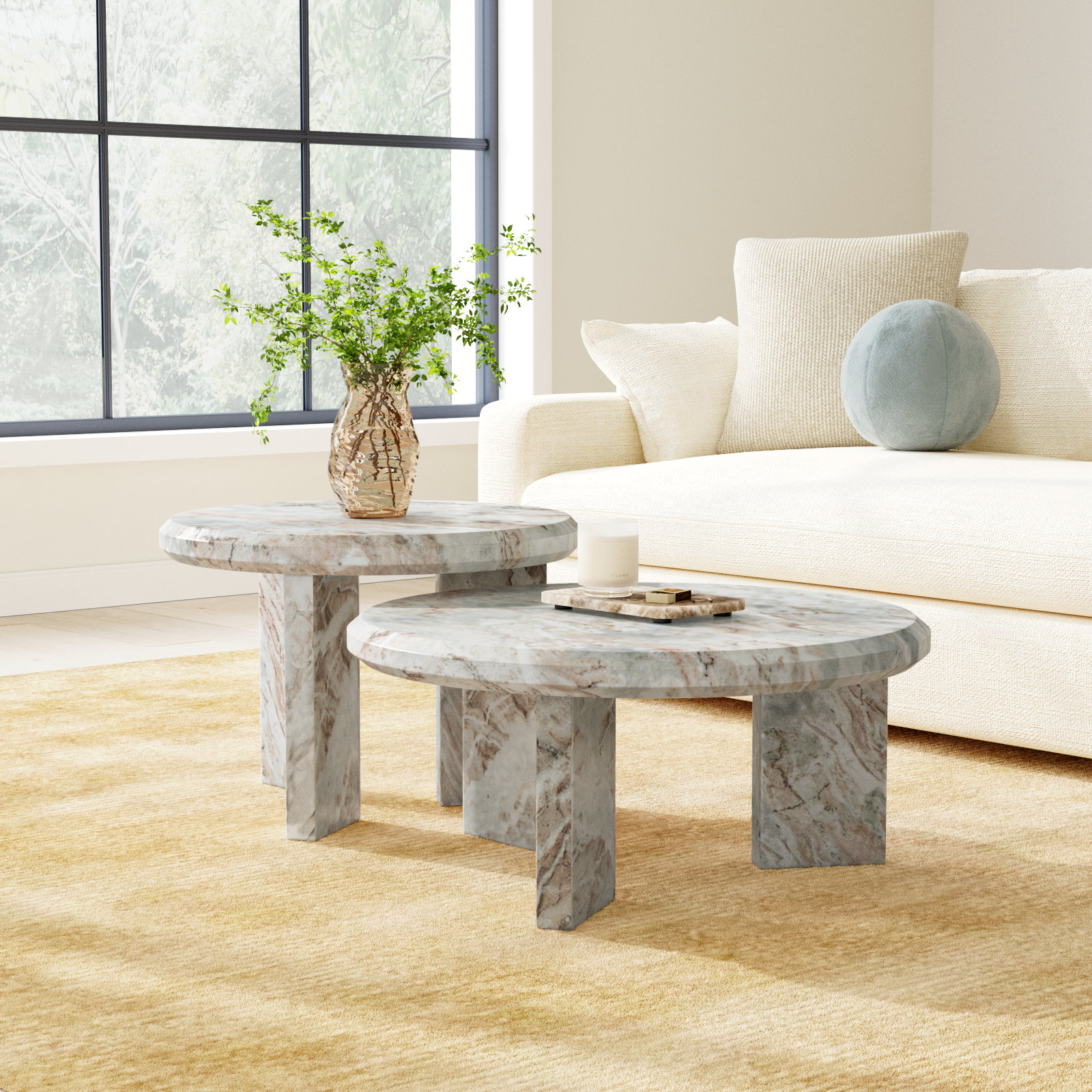 Bryce 32" Genuine Marble Coffee Table, Creamy Taupe Marble Solid