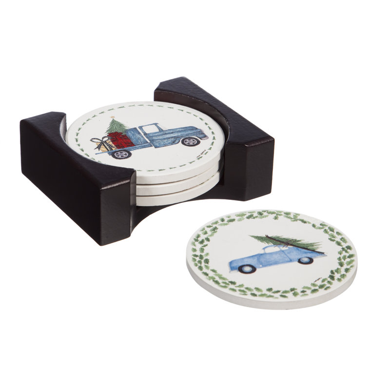Wood Round 4 Piece Coaster Set