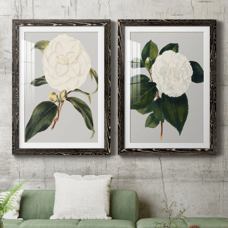 Camélia Japonica I - ensemble de 2 reproductions d'art sur papier encadré, Papier encadré noir