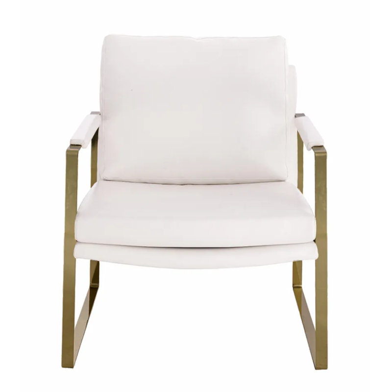 16.5'' H Faux Leather Upholstered Armchair, White Faux Leather, Gold