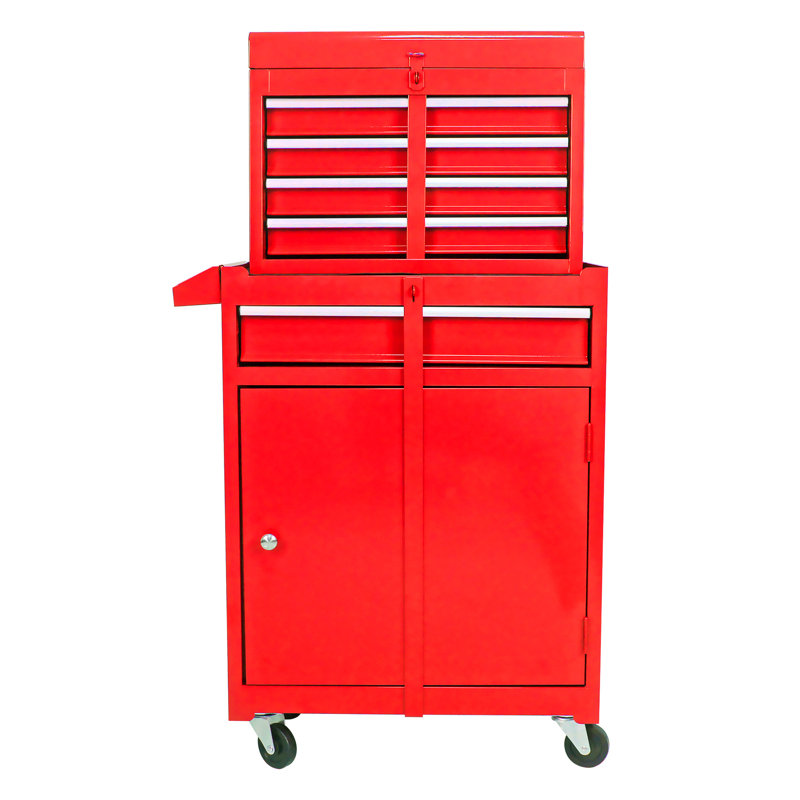 Armoire de rangement rouge à 5 outils avec roulettes verrouillables et tablette réglable pour atelier, Rouge