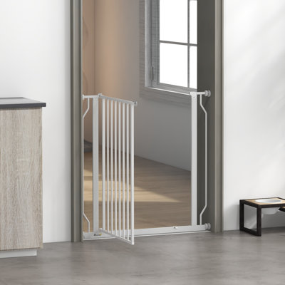 Dog Gate Wide Stair Gate with Door Pressure Fit 75-85W cm White