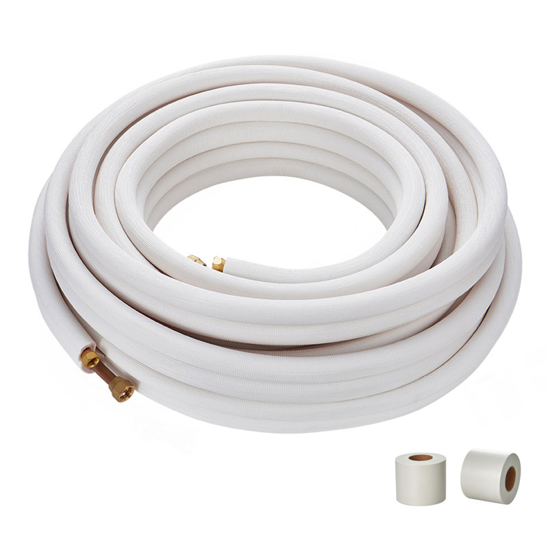 Mini ensemble de 50 pi de lignes divisées, tubes de cuivre de 3/8 po et 5/8 po de diamètre extérieur et isolant à trois couches, pour les réfrigérants ou les pompes à chaleur à deux blocs, les équipements de CVC avec les bandes d'emballage.