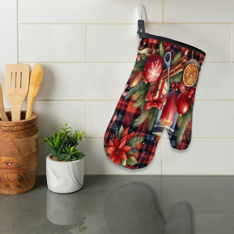 Festive Holiday Plaid Oven Mitt Cotton Twill