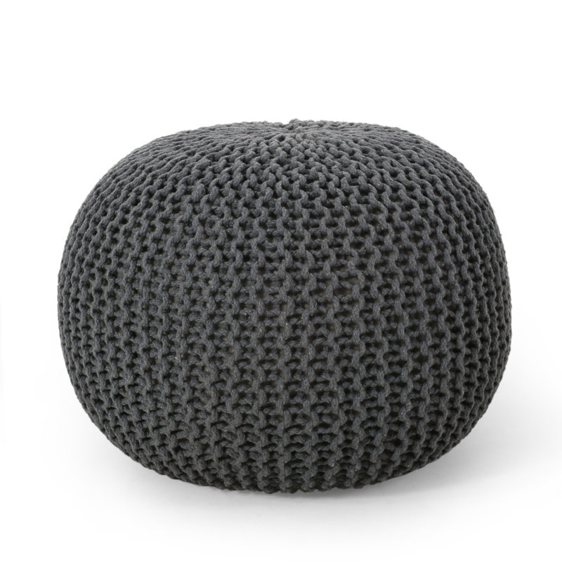 Bordeaux  Knitted Cotton Round Pouf, Gray, Gray