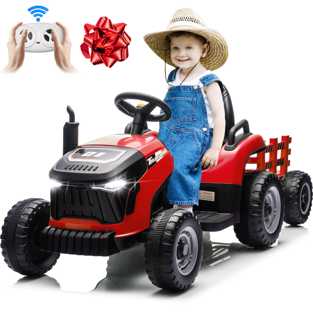 ANRLI 24V Kids Ride-On Tractor with Parent Remote Control, Electric Farm Toy with Detachable Trailer & Bluetooth Music, Adjustable Seat for Ages 2-5 Anrli 