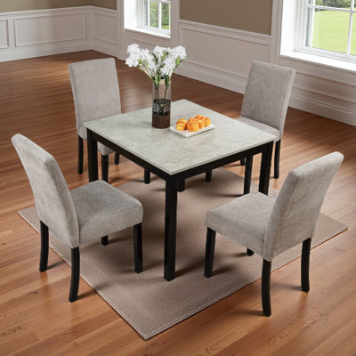 Ensemble de salle à manger 5 pièces avec plateau de table effet béton, ensemble de table de salle à manger en bois moderne, ensemble de 4 chaises de table de cuisine en bois massif pour salle à manger, cuisine, restaurant, finition en mélamine grain de bois