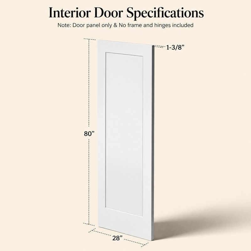 Panneau de porte intérieure Shaker 1 panneau de 80 pouces en MDF à âme pleine apprêté blanc, non percé, 28 po x 80 po