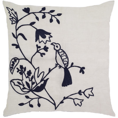 Oreiller et insert en duvet et plumes en lin brodé Botanical Bird