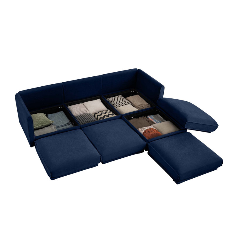 Canapé en tissu confortable avec rangement dissimulé et conception ergonomique pour le salon, Chenille bleu, 3