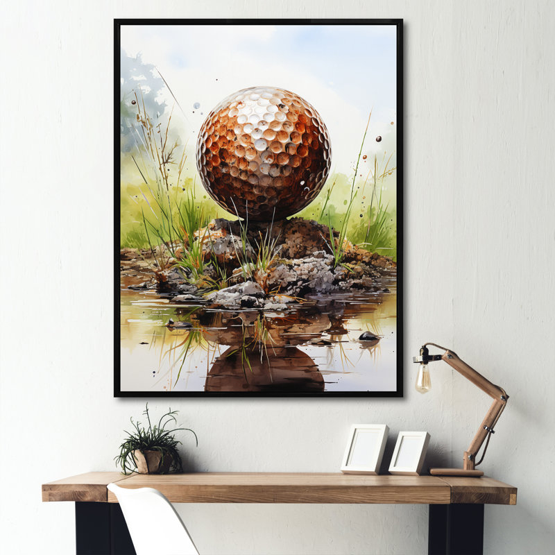 Minimalisme Golf Ball II - art mural toile de golf, H 20 po x l 12 po x P 1 po, Cadre flottant noir