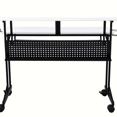Bureau avec plateau de clavier moderne en métal blanc et noir