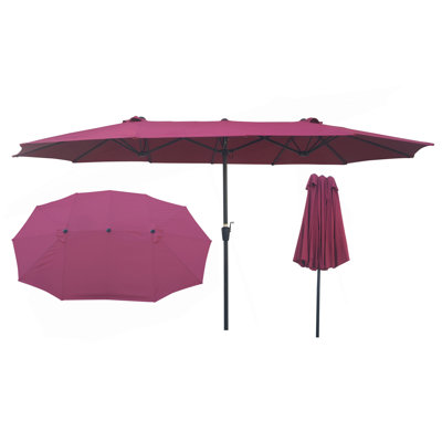Parasol extérieur imperméable de 15 pi x 9 pi à double face avec table de jardin et parasols simples avec manivelle et évents pour terrasse de jardin