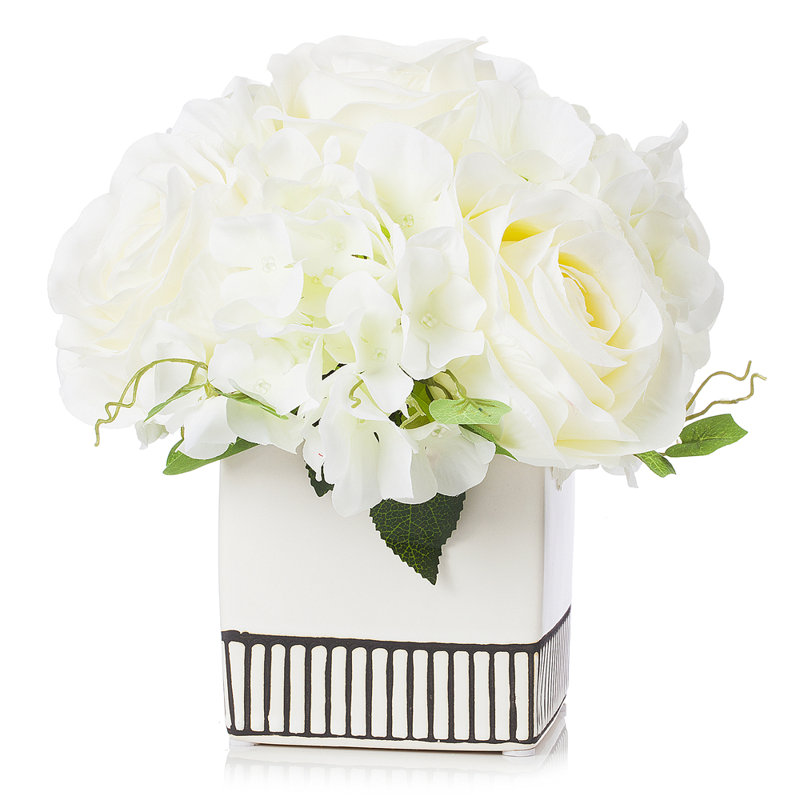 Silk Mixed Arrangement in Pot, Cream
